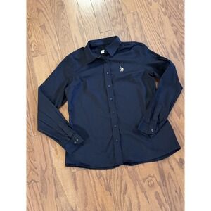 U.S. POLO ASSN Women's Sz 8‎ Black Corton Spandex Long Sleeve Shirt Career